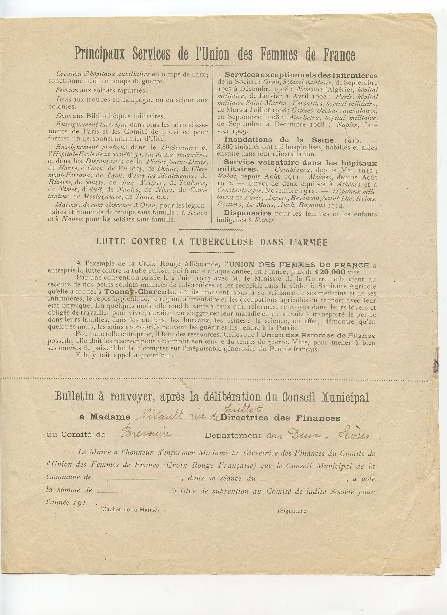 document demande de subvention avant 1914, croix rouge SSBM