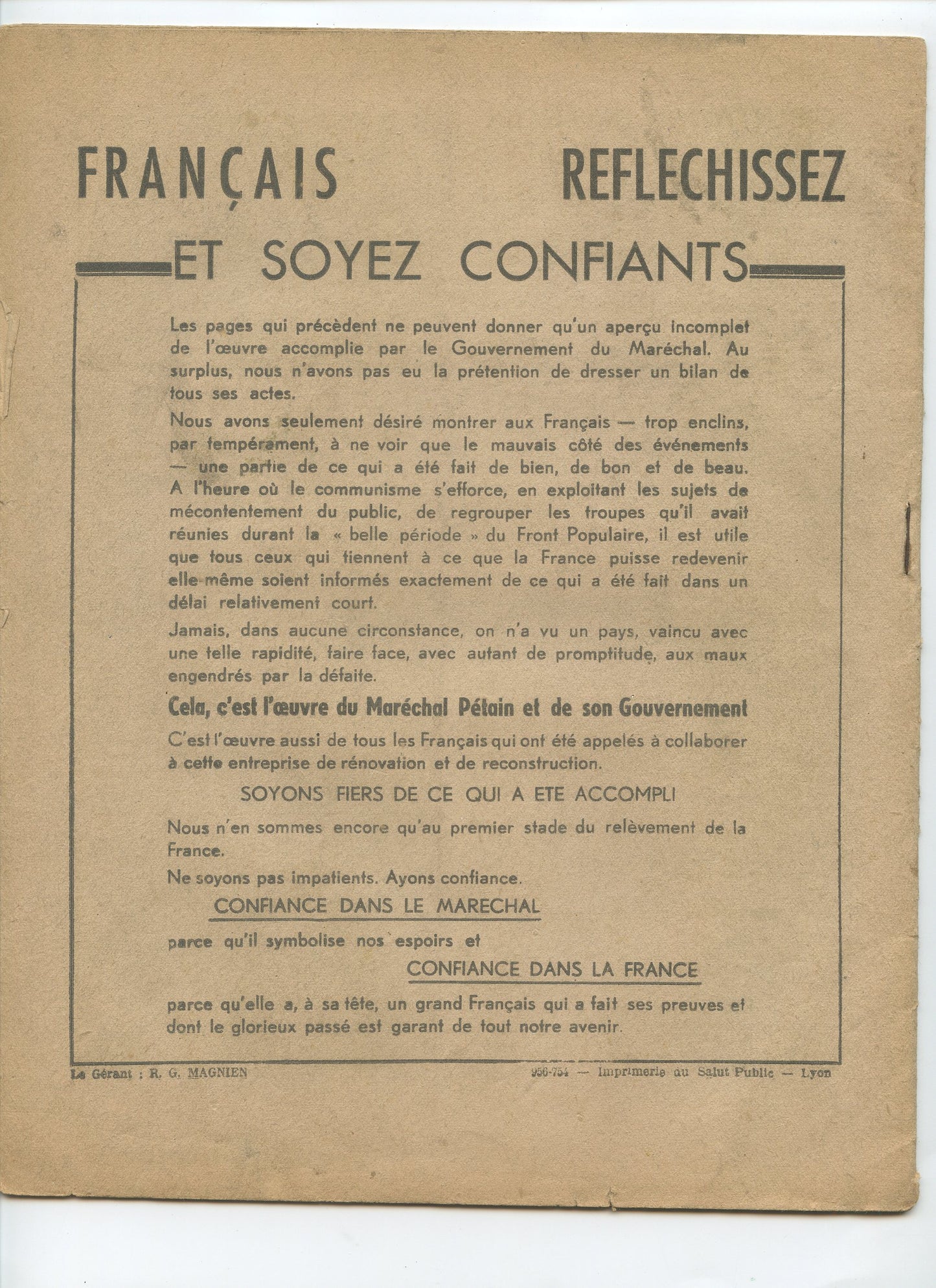 revue l'espoir français, l'œuvre du maréchal, Laval, LFC, Vichy, Etat Français