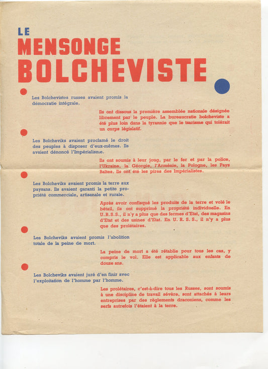 tract le mensonge Bolchévique, Vichy, Etat Français