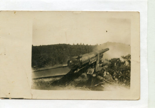 carte photo d'un canon d'artillerie lourde française au tir années 30-40