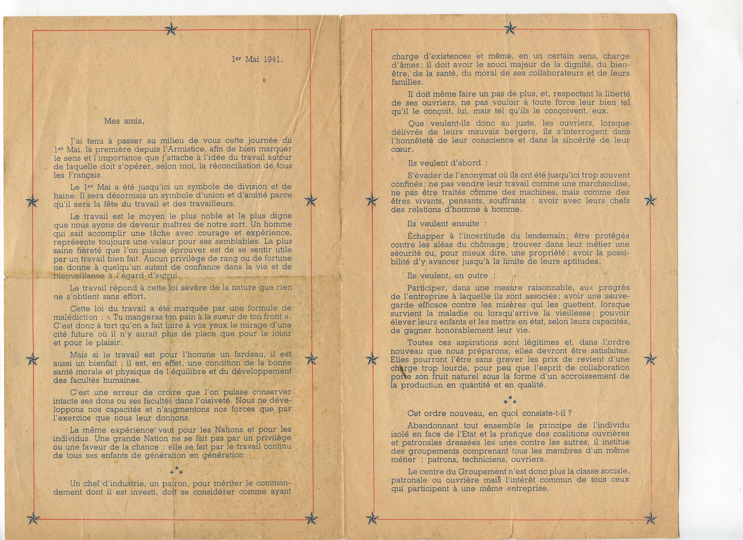 tract discours du maréchal Pétain 1941, Vichy, Etat Français