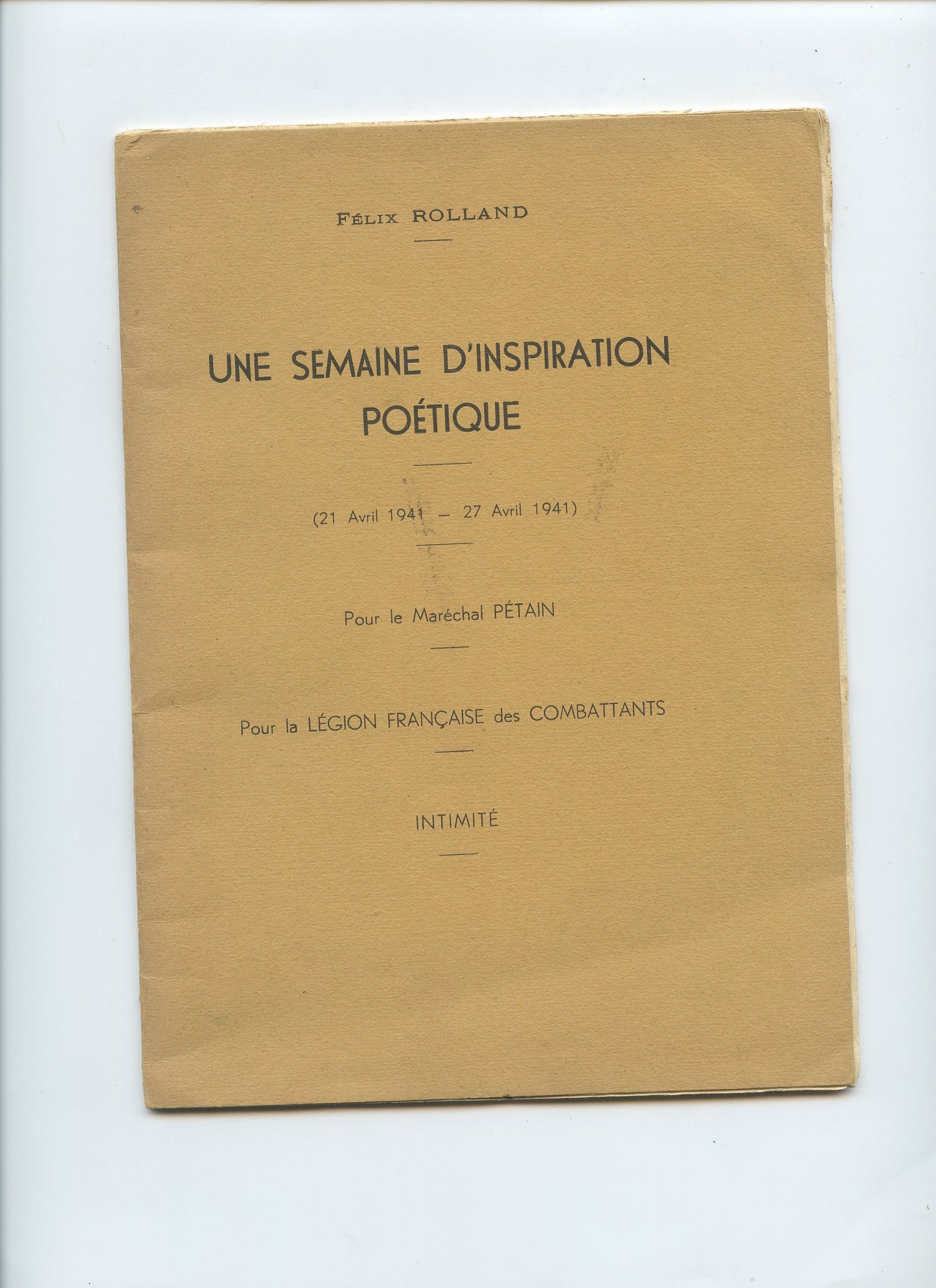 livret semaine d'inspiration poétique, pour le Mal Pétain, LFC, Vichy, Etat Français