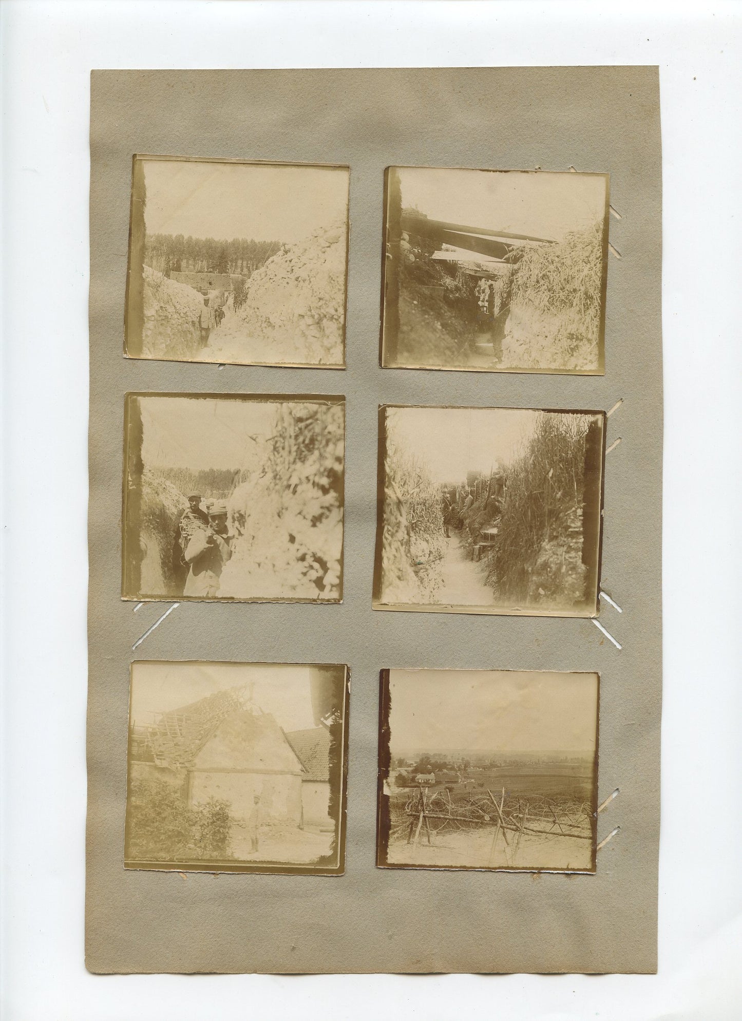 lot de 23 photos collées sur carton secteur de Frise 1915, vues de tranchées 6x6 cm