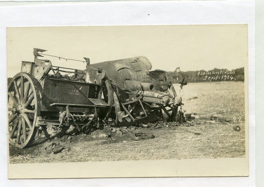 carte photo canon de 77 allemand détruit bataille de la Marne 1914