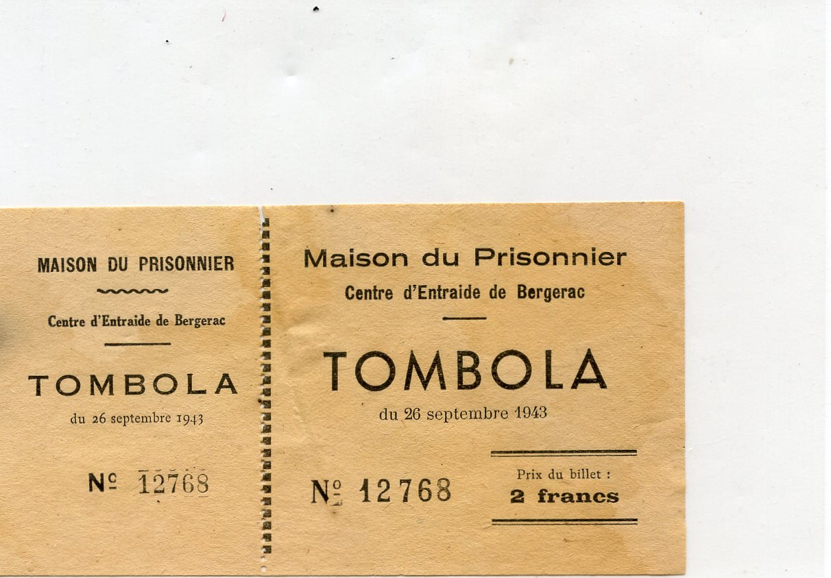 billet de tombola, maison du prisonnier Bergerac, Vichy, Etat Français