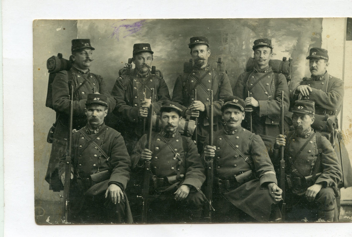 carte photo poilus du 47°RIT Troyes équipés 1914-1918