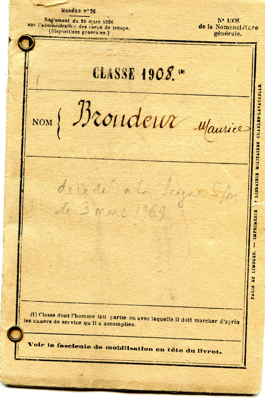 livret militaire d'un Français d'Algérie, 1er Zouaves, classe 1908, campagne du Maroc et 14-18 décoré de la LH et médaille du Maroc