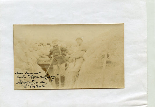 photo officiers dans une tranchée Champagne Main de Massiges observatoire de l'entente 1916, 44°RAC 110x65 mm