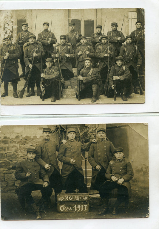 2 cartes photos poilus de la classe 1917, 26ème régiment d'infanterie de Nancy 1914-1918