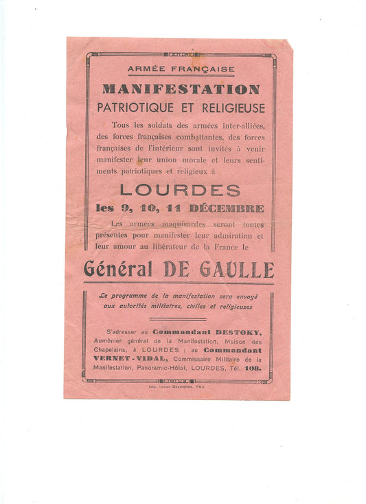 tract cérémonie militaire à Lourdes résistance 1944