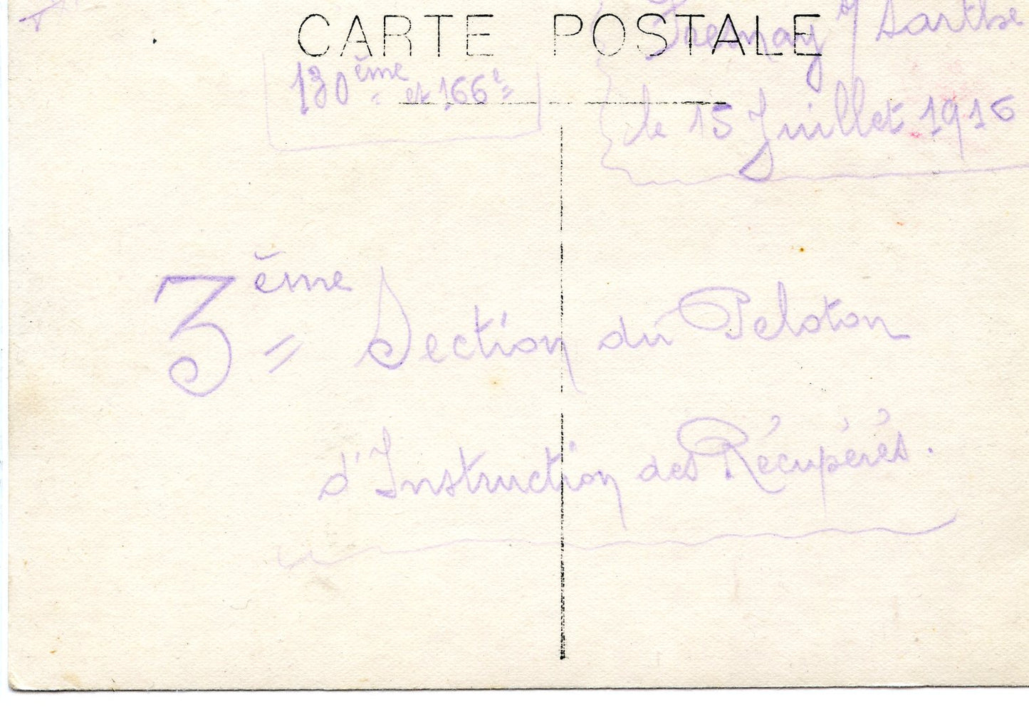 carte photo peloton d'instruction des récupérés 130 et 166°RI 1915 1914-1918