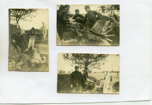 3 photos d'un canon de 75 éclaté Perthes les Hurlus Champagne, 44°RAC 1915 60x40mm