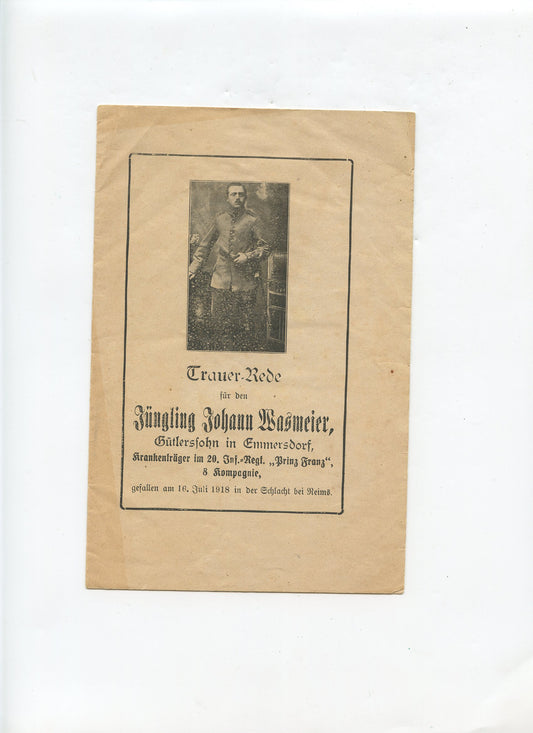fascicule de décès d'un soldat allemand tué à Reims le 16 juillet 1918, 8 pages