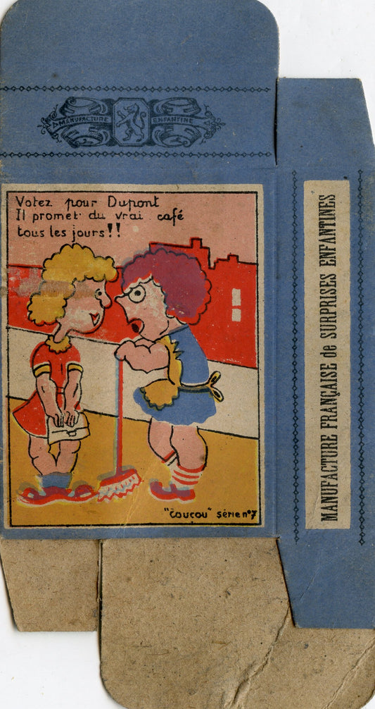 boite vide de surprise pour les enfants époque libération anti allemand "votez pour Dupont"