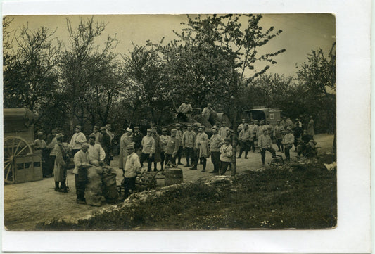 carte photo territoriaux avec charrette de ravitaillement 1914-1918