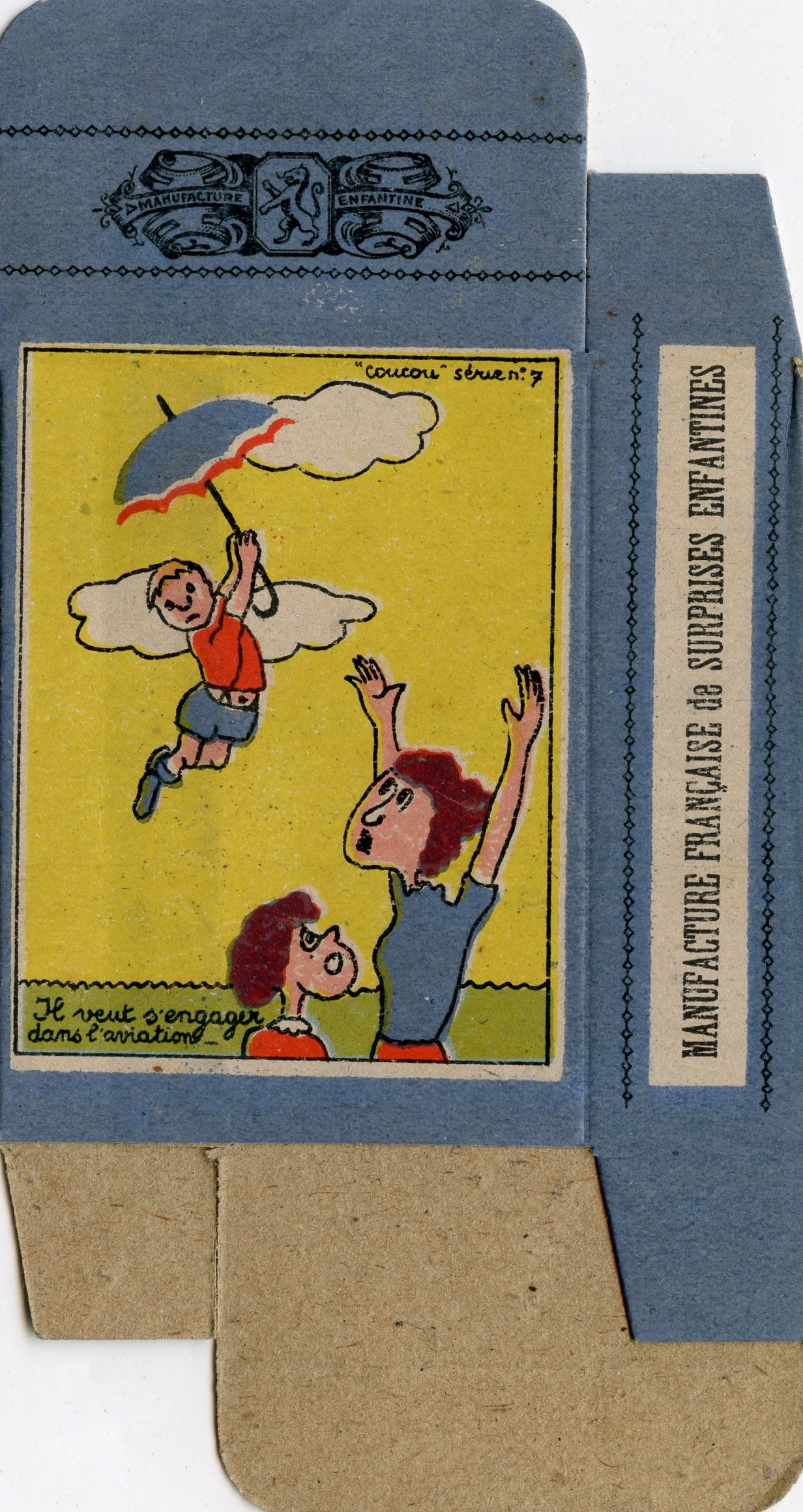 boite vide de surprise pour les enfants époque libération anti allemand "il veut s'engager dans l'aviation"