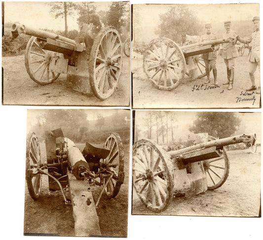 4 photos canon 75 impactés par obus boche Verdun 232°RAC 1917  95x80 mm