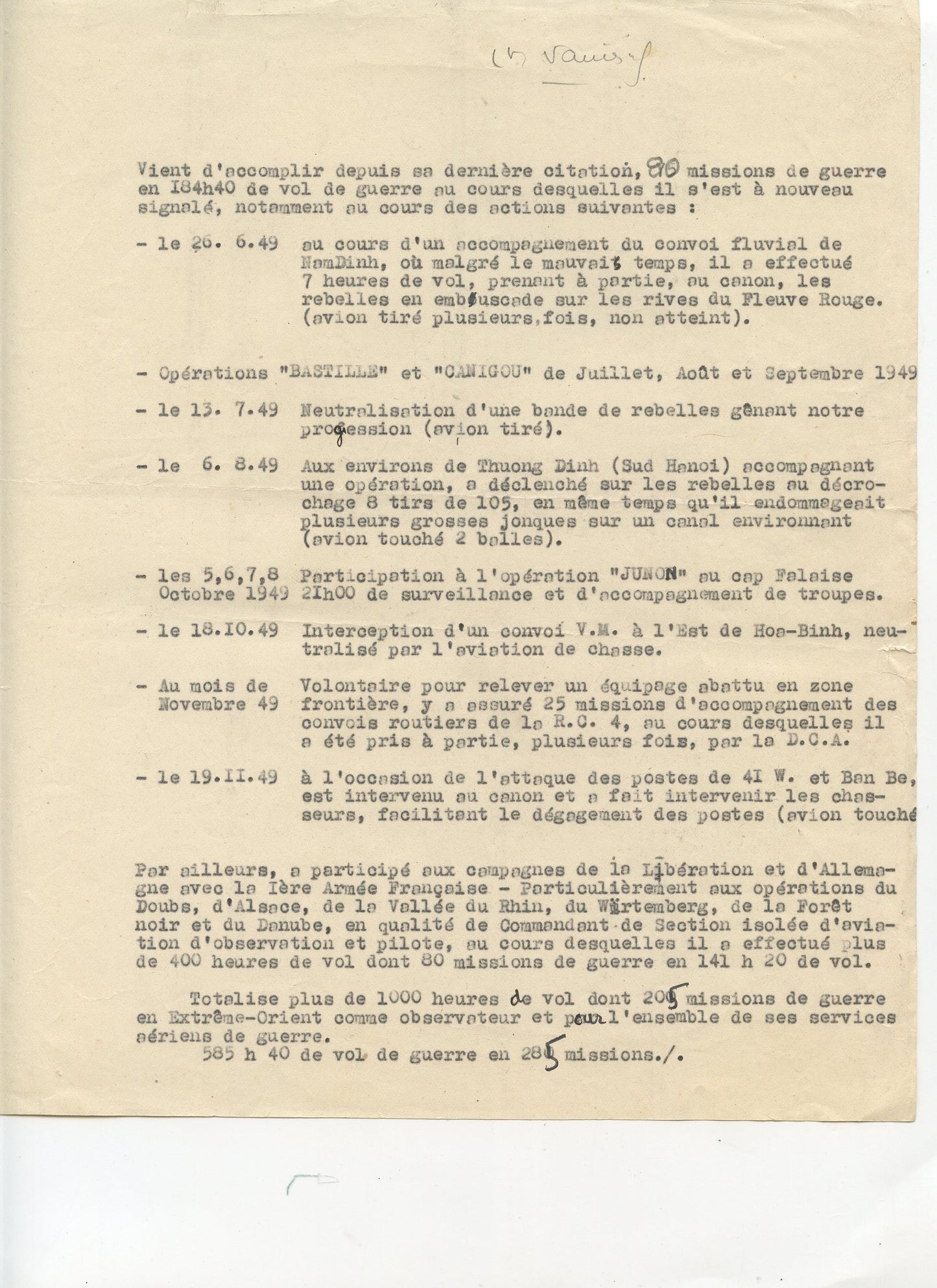 ensemble de papiers pilote GAOA aviation légère 39-45 et Indochine, Très beau parcours