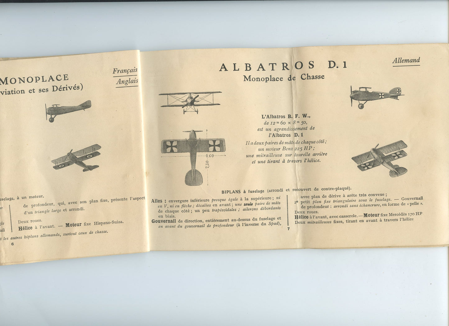 carnet de silhouettes d'avions 1914-18, avions alliés et ennemis 1917