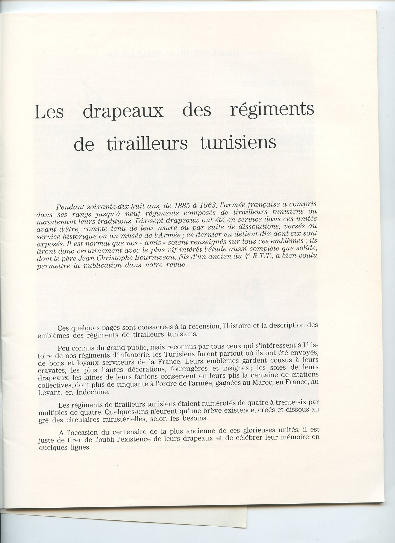 livret intéressant sur les drapeaux des régiments de tirailleurs Tunisiens, 36 pages