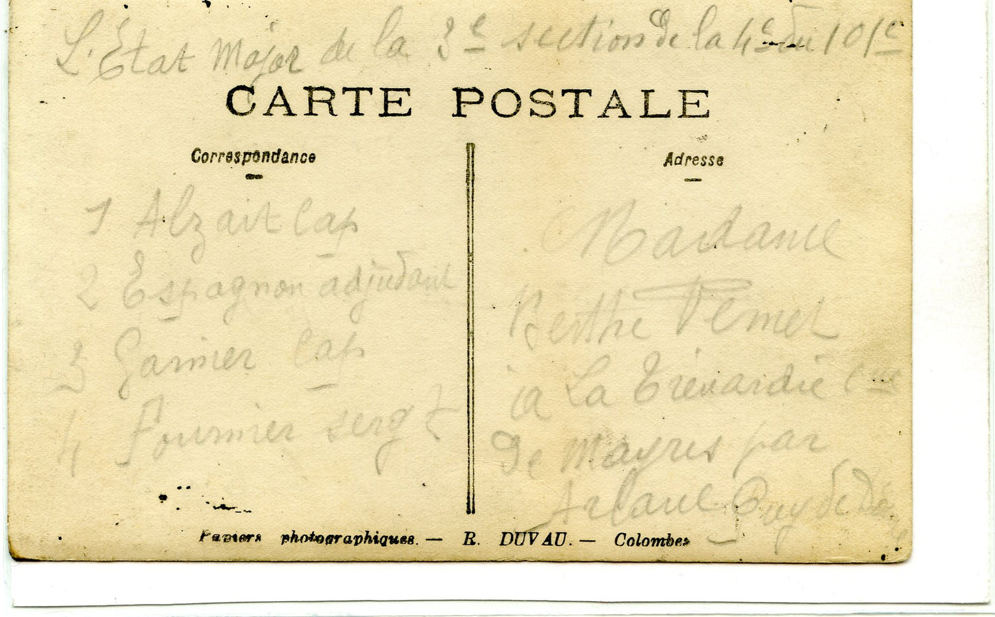 carte photo de poilus du 101°Rgt d'infanterie territorial nominative