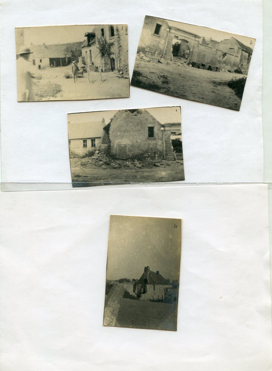 lot de 4 photos poste de secours Jumigny, Aisne Chemin des Dames, juillet 1917, 232°RA 3,3x4 cm