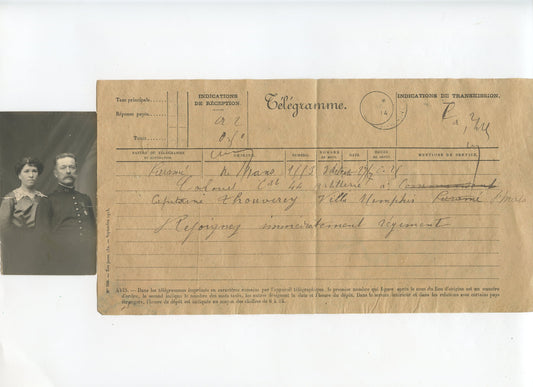 télégramme de rappel pour la mobilisation et photo du capitaine Thouvery du 44°RAC aout 1914