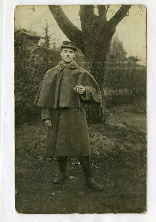 photo d'un soldat de l'aérostation 1915 manteau à rotonde