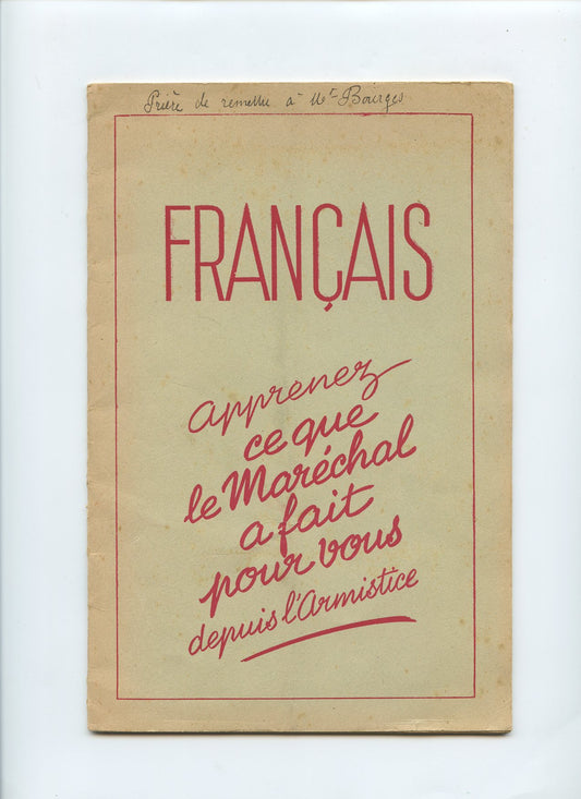 fascicule ce que le Maréchal a fait pour nous, Etat Français, Pétain 1939-45