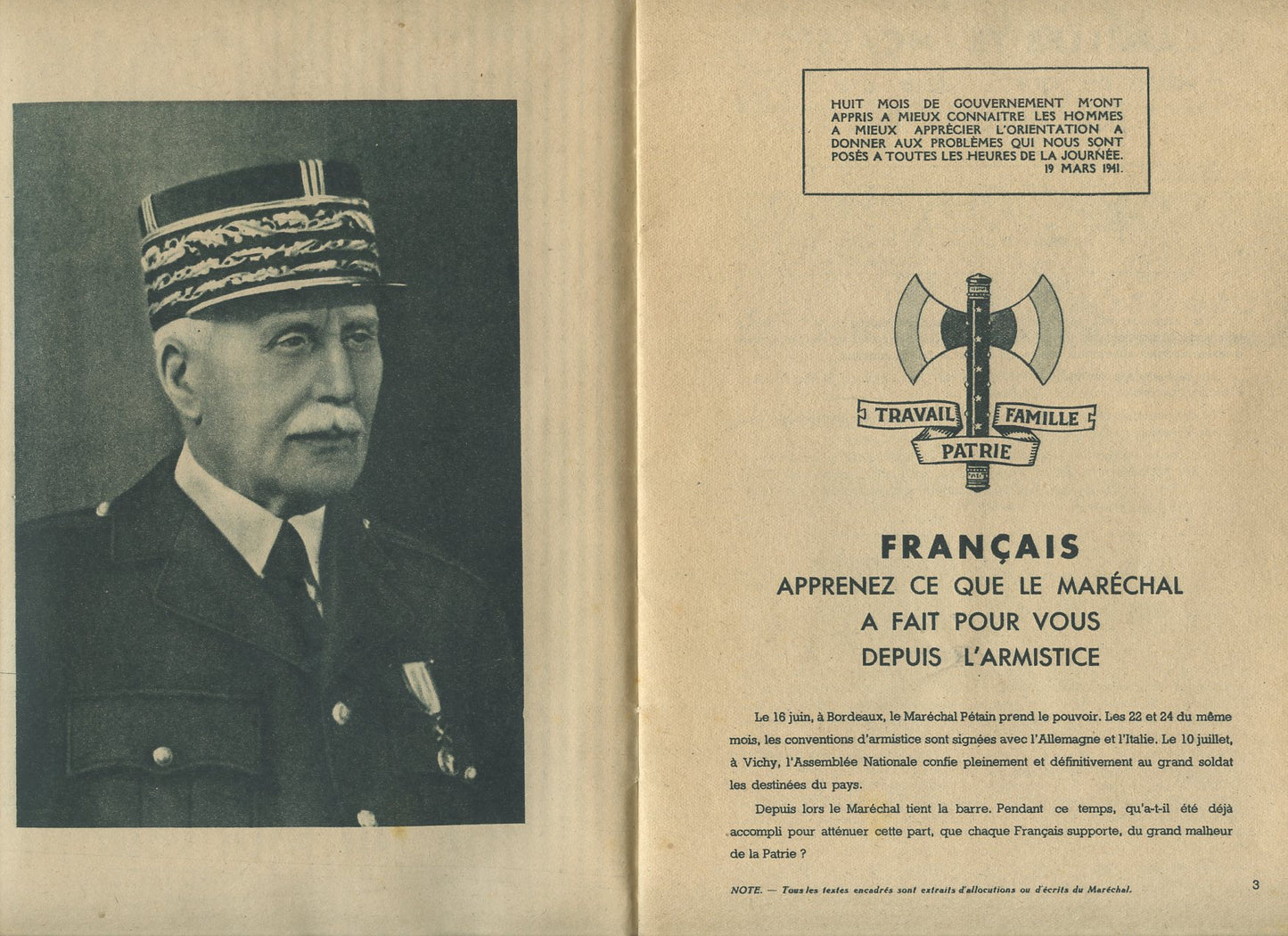 fascicule ce que le Maréchal a fait pour nous, Etat Français, Pétain 1939-45