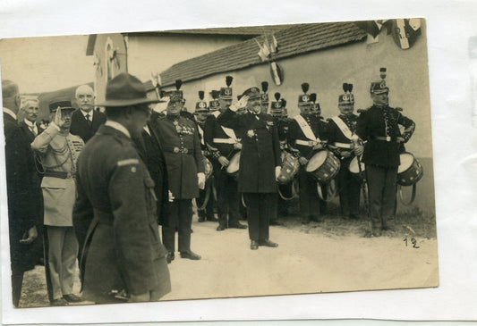 carte photo avec généraux, amiral et musique de la garde républicaine années 20