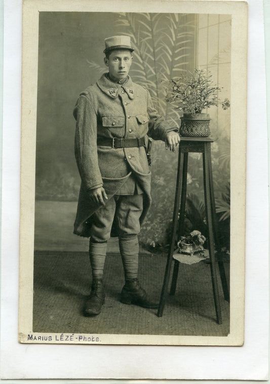 carte photo poilu du 113°RI classe 1919, capote Poiret 1914-18