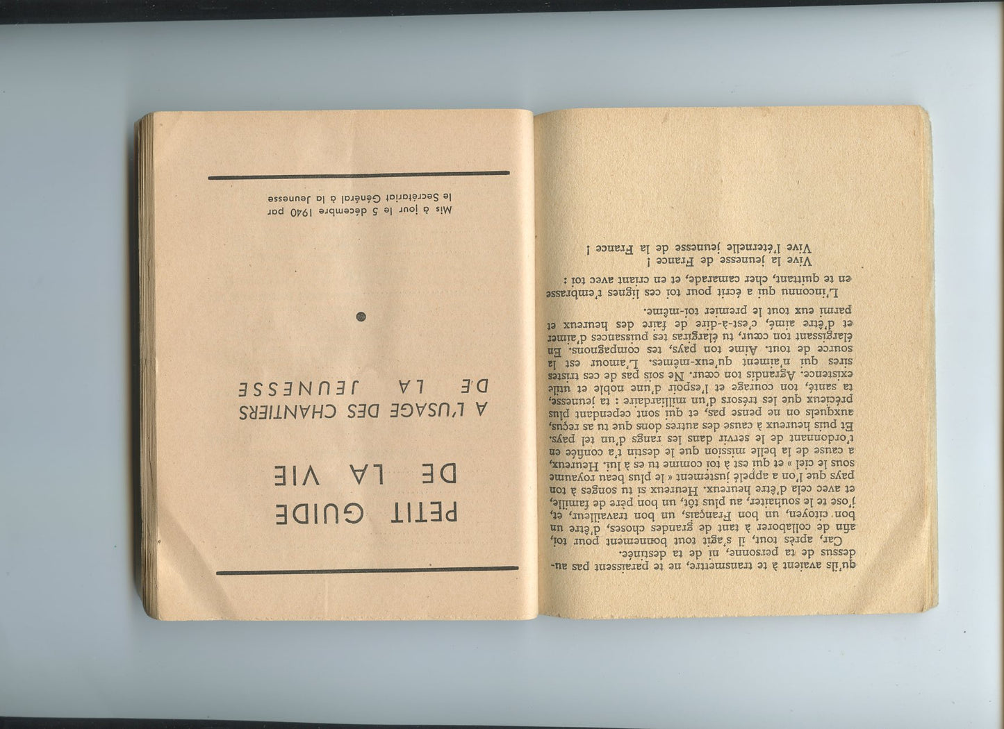 gros livret au seuil de la vie nouvelle Etat Français 1941, chantiers de jeunesse