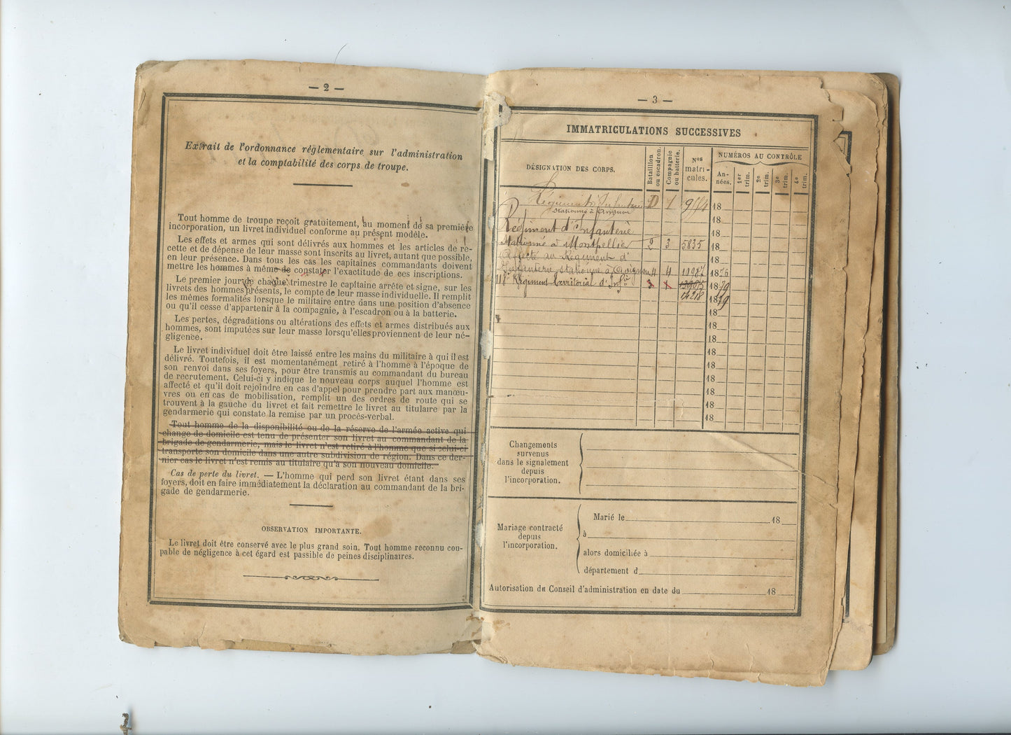 livret militaire et diplôme médaille 1870-71 d'un soldat du Vaucluse