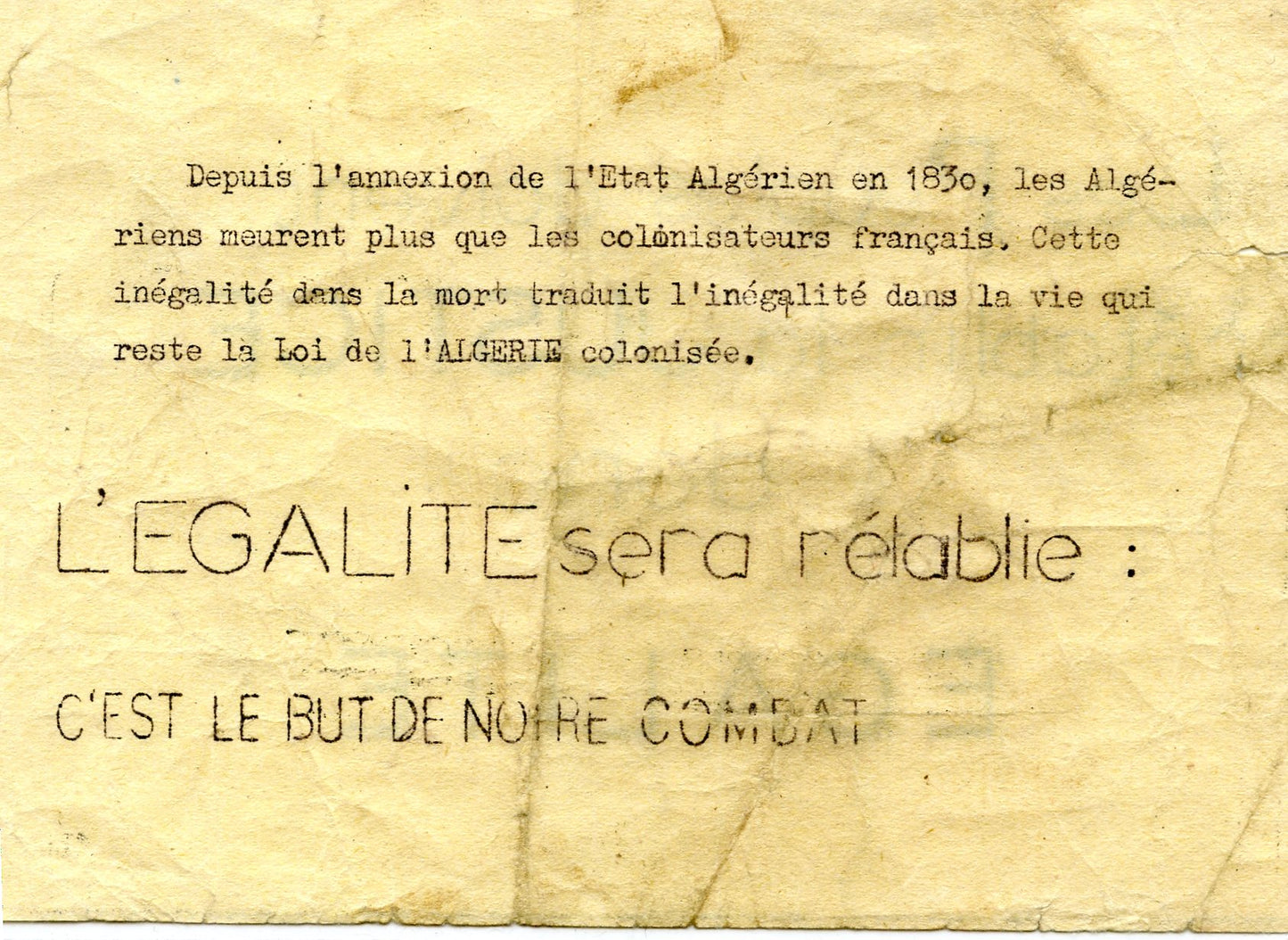 tract du FLN guerre d'Algérie 1954-62