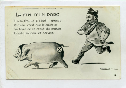 carte postale propagande française anti Hitler 1939-40 Cochon visa censure au dos