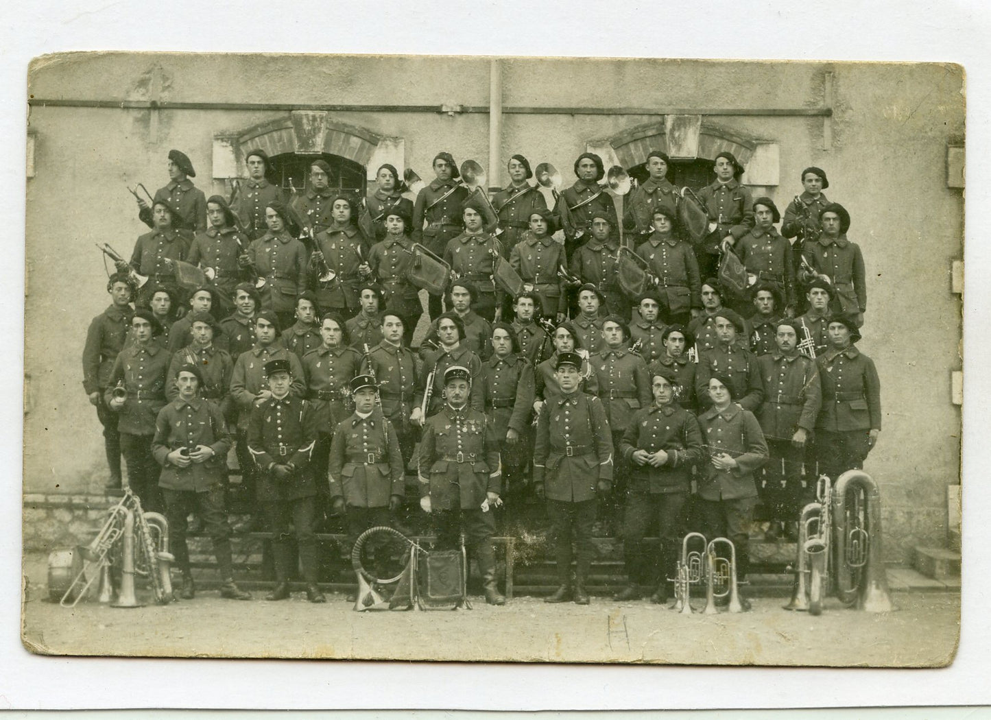 carte photo fanfare du 9° bataillon de chasseurs alpins vers 1920