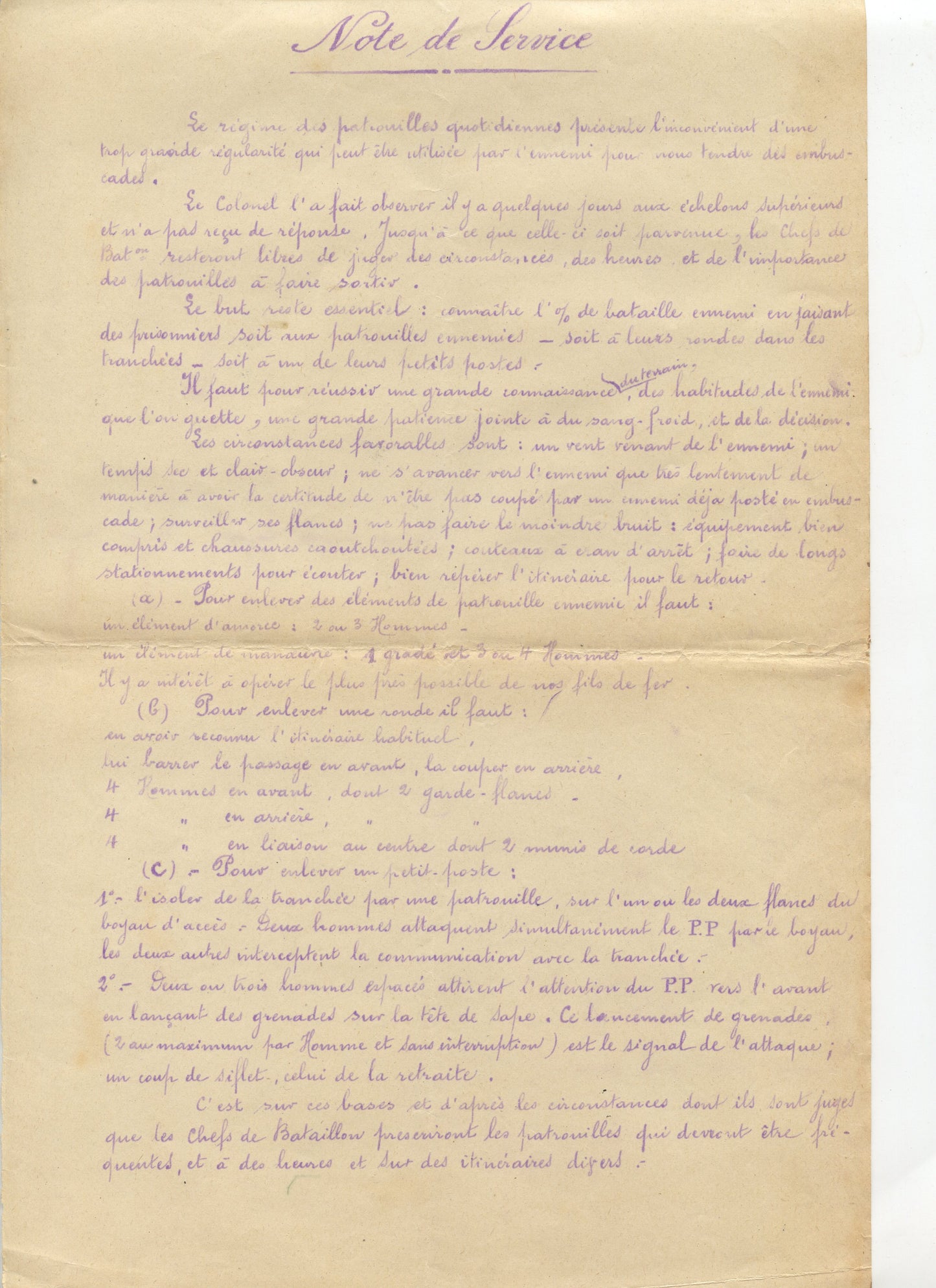 note concernant les patrouilles 224°RI 1916