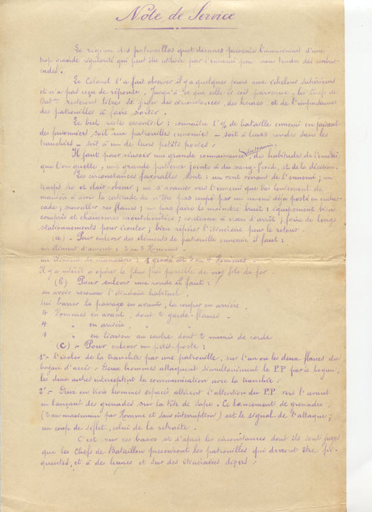 note concernant les patrouilles 224°RI 1916