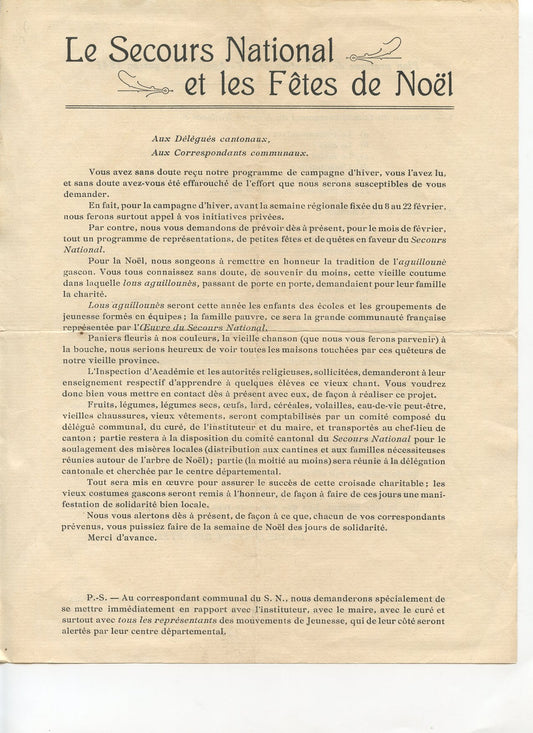 document le secours national et les fêtes de Noel, Gers, 1941, Vichy, Etat Français