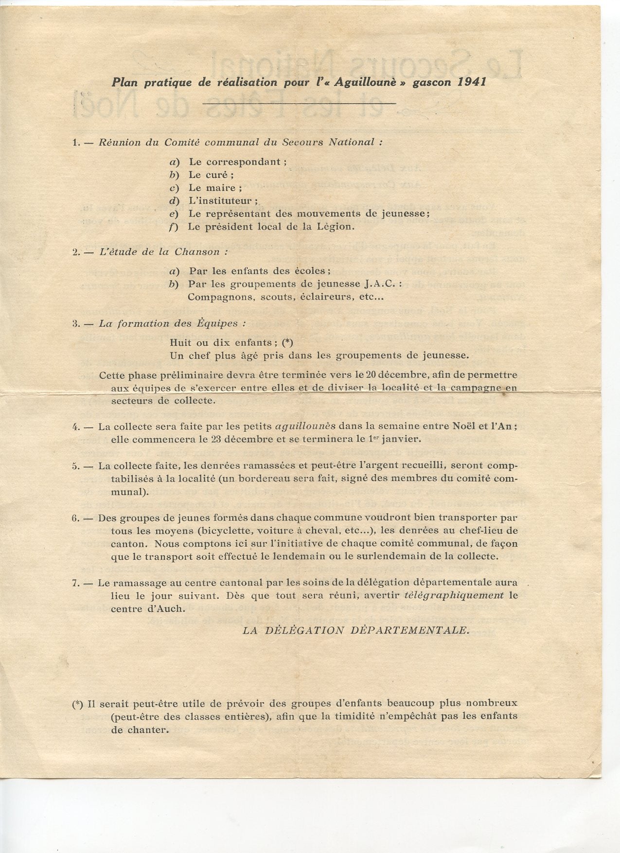 document le secours national et les fêtes de Noel, Gers, 1941, Vichy, Etat Français