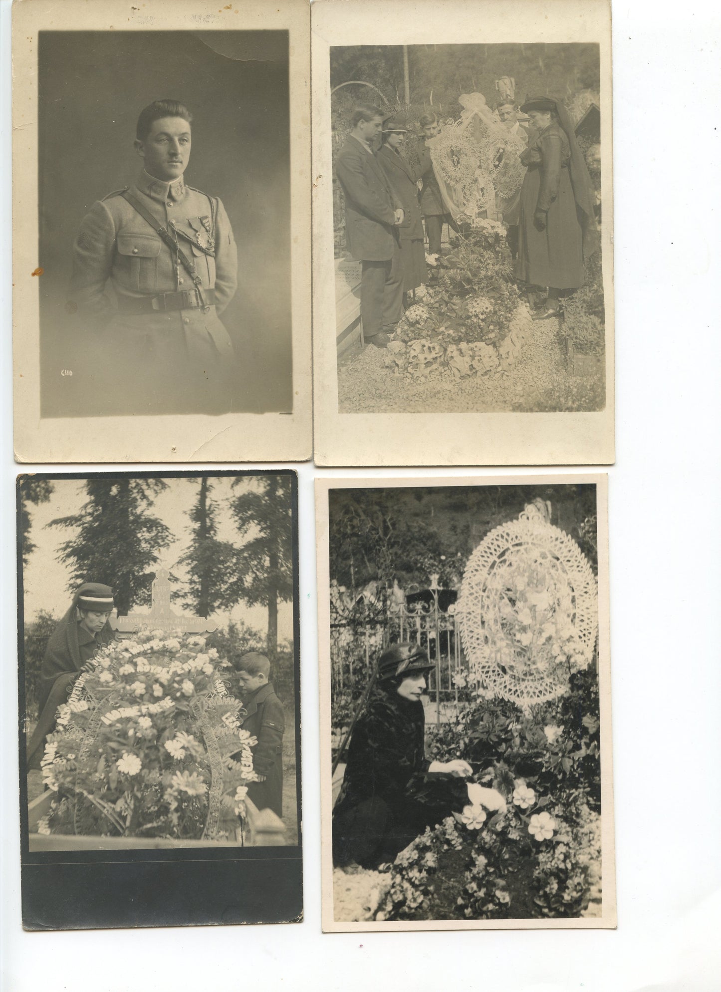 lot de 4 cartes photo portrait et tombe du capitaine Frossard tué en 1918 1914-1918