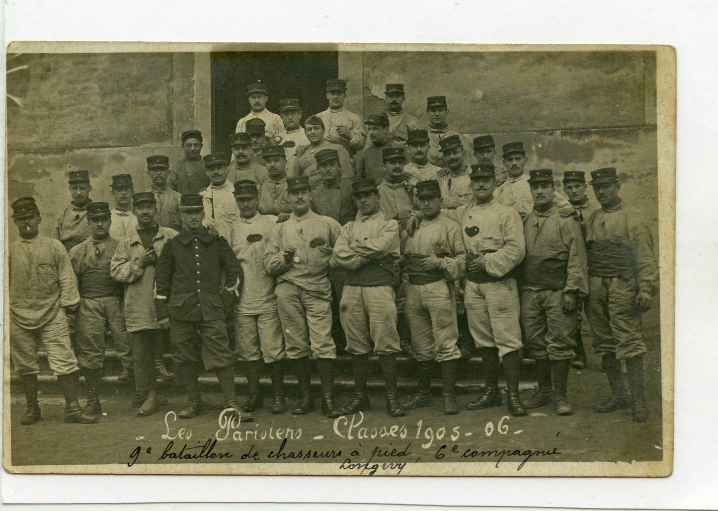 carte photo les parisiens du 9° bataillon de chasseurs à pied Longwy 1905-06