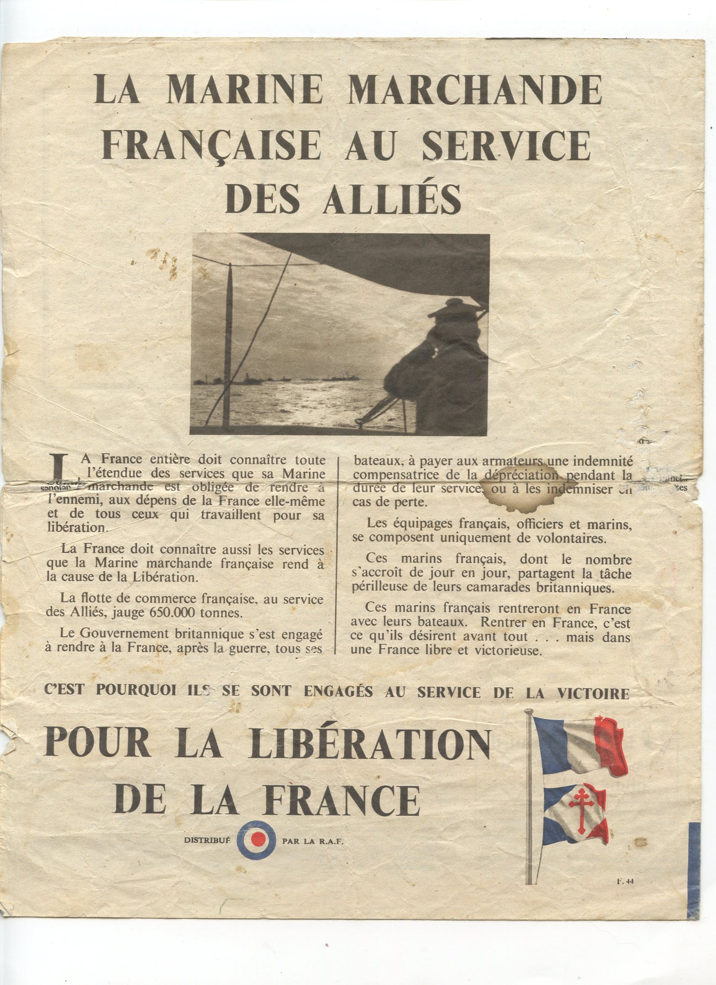 tract la marine marchande distribué par la RAF en état moyen 4 pages