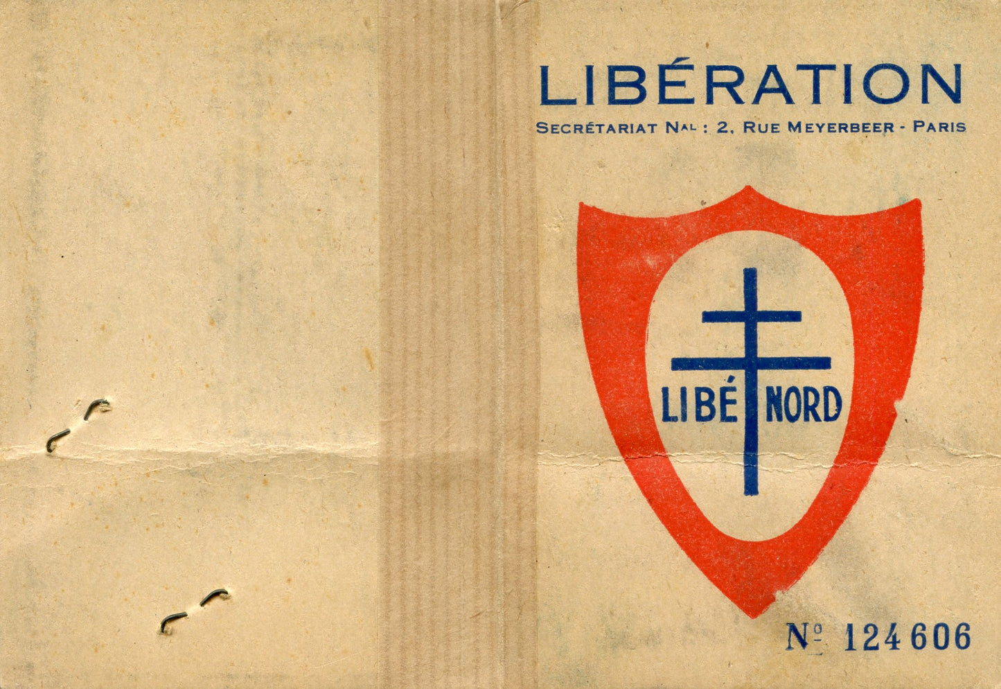 carte de membre réseau libération Nord résistance