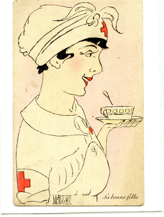 carte postale dessin d'une infirmière 1914-1918