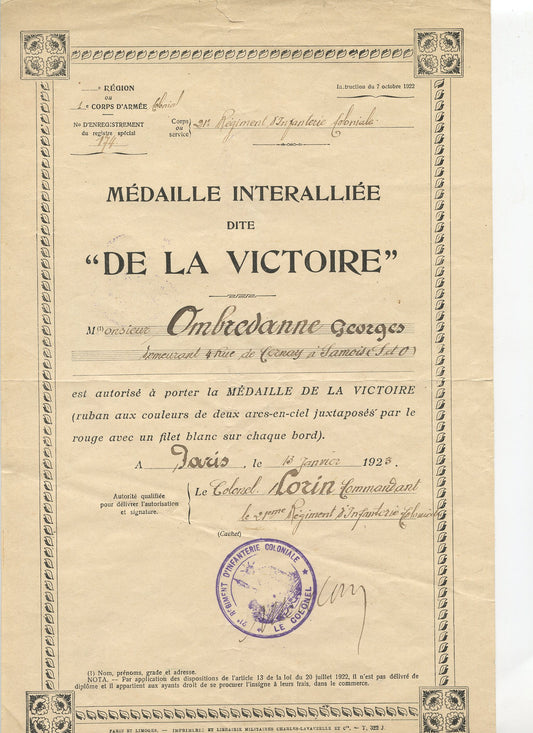 lot de 3 diplômes CBC 26°RI, interalliée 21°RI colonial, lettre chevalier étoile d'Anjouan