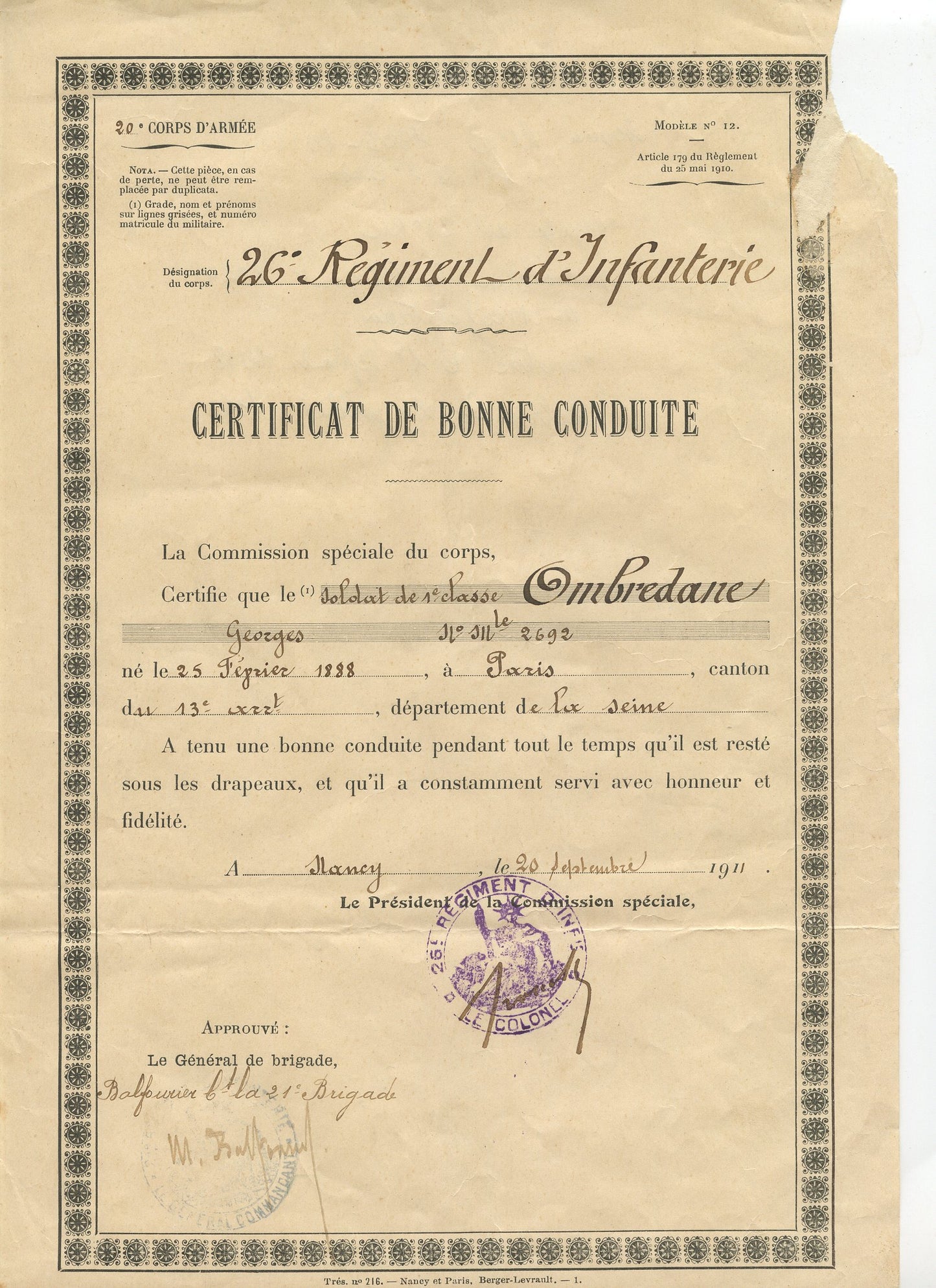 lot de 3 diplômes CBC 26°RI, interalliée 21°RI colonial, lettre chevalier étoile d'Anjouan