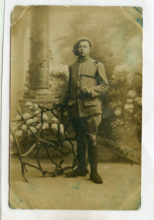 carte photo d'un poilu du 44°RI, avec béret bleu horizon 1914-1918