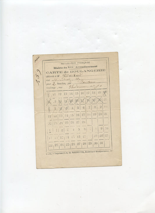 carte de boulangerie siège de Paris commune de 1870-71 mairie du XIV° arrondissement